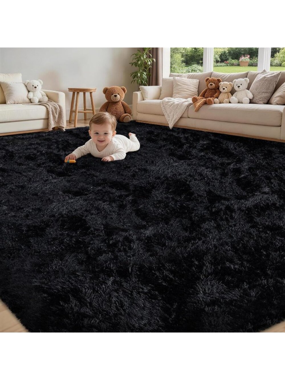 8x10 Black Large Fluffy Shag Ultra Soft Non-Slip Fuzzy Plush Modern Bedroom Rug